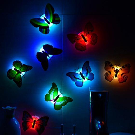 Pack of 6 Glowing LED Butterfly Wall Night Light Stickers
