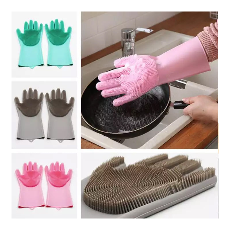1 Pair Silicone Dishwashing Gloves - Random Color