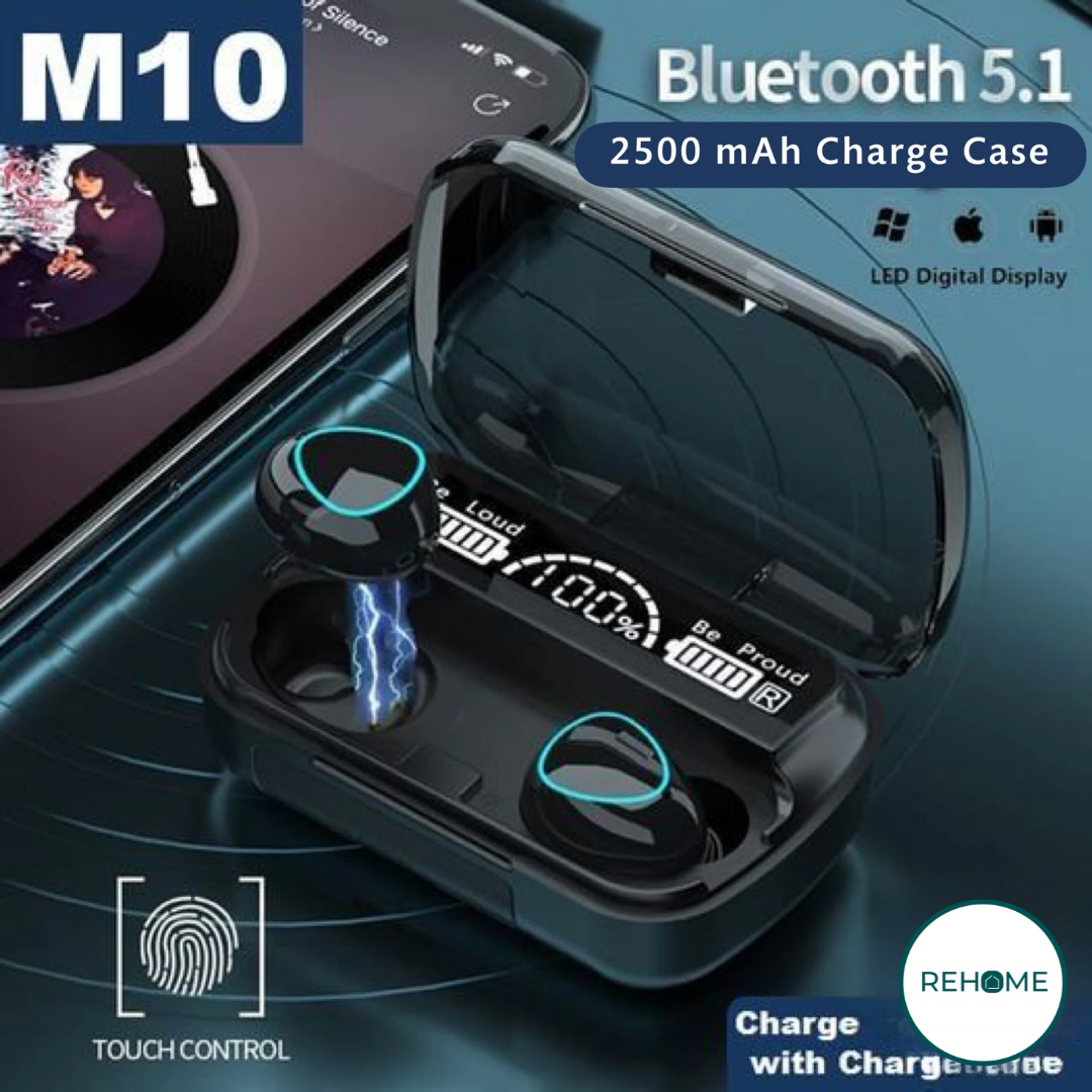 M10 Wireless TWS V5.1 EarBuds with Touch Display - (FREE Delivery)