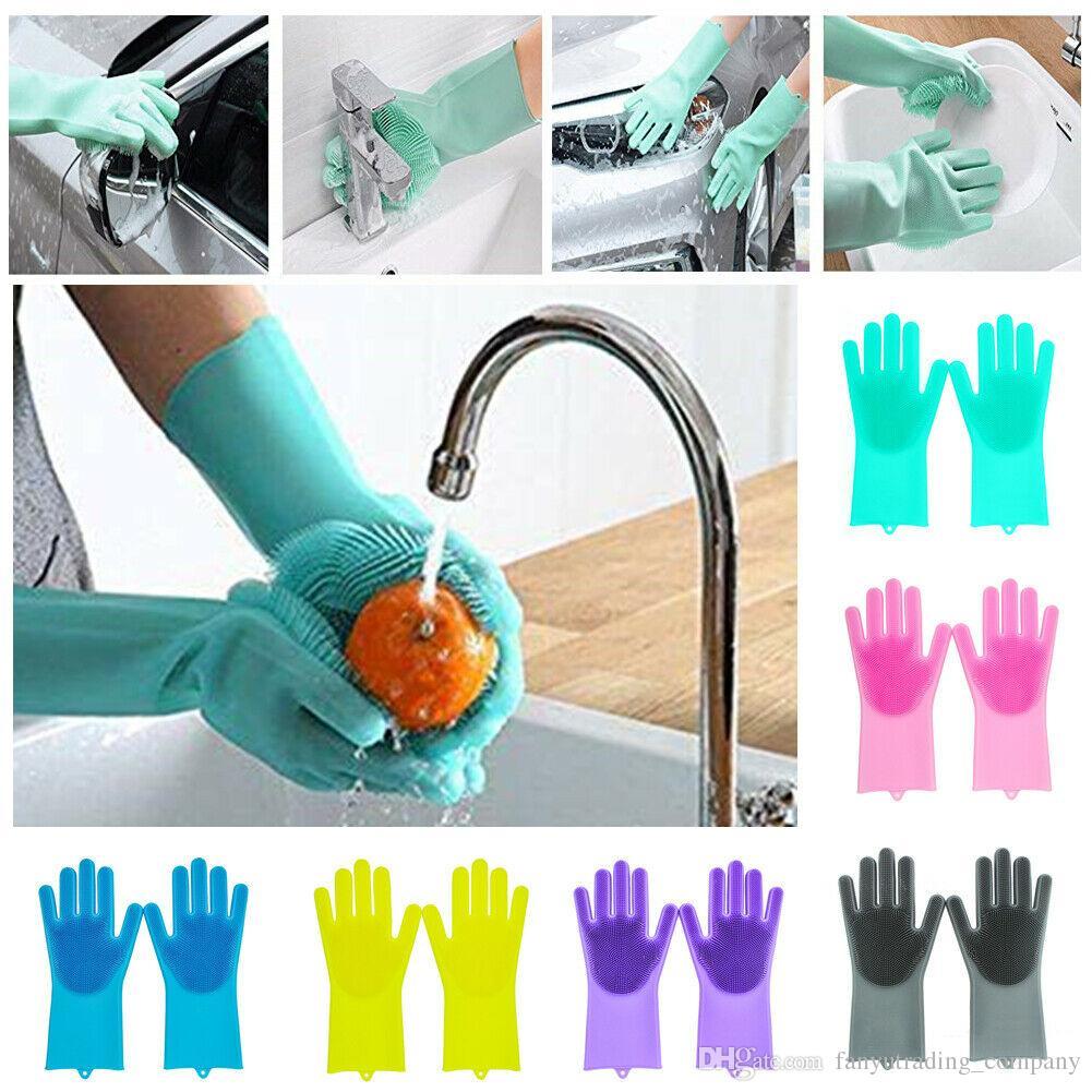 1 Pair Silicone Dishwashing Gloves - Random Color