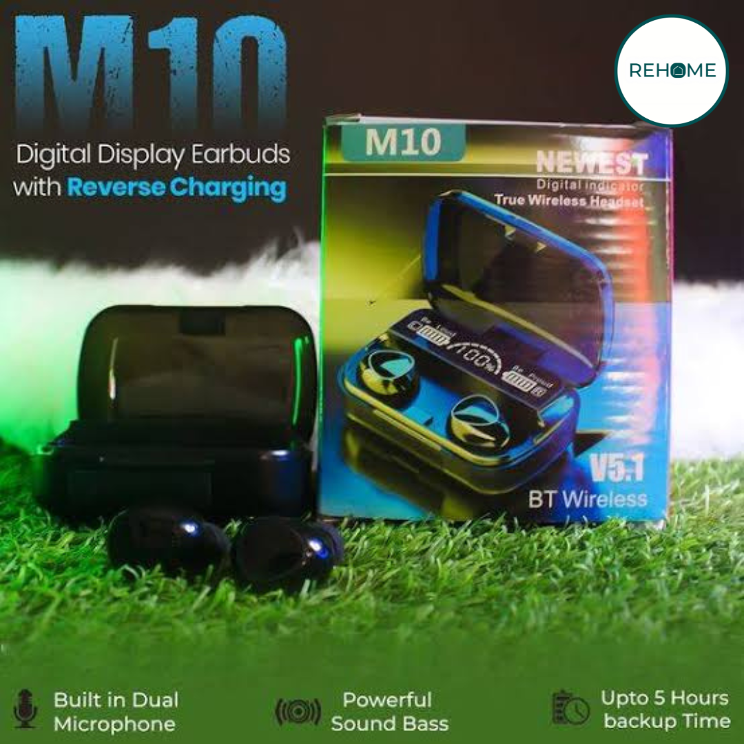 M10 Wireless TWS V5.1 EarBuds with Touch Display - (FREE Delivery)