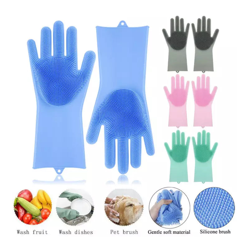 1 Pair Silicone Dishwashing Gloves - Random Color