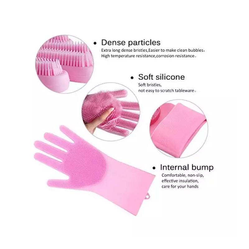 1 Pair Silicone Dishwashing Gloves - Random Color